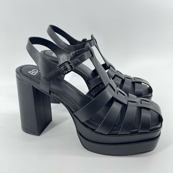 BP Amaya Black Faux Leather Fisherman Block Heel Platform Sandals Size 9.5 - Picture 2 of 16